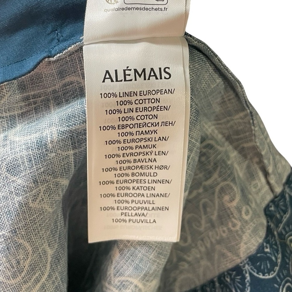 ALEMAIS Women's Dress Shirt Dress Blue Linen 8 - Picture 6 of 7